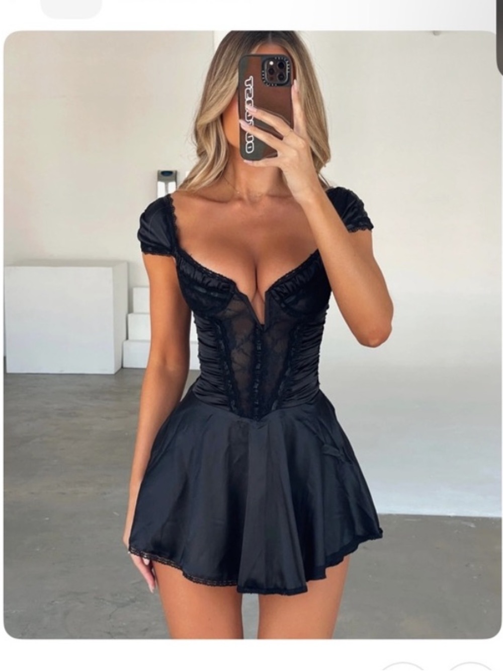 Black Mini Fit-and-Flare Dress with Sweetheart Neckline